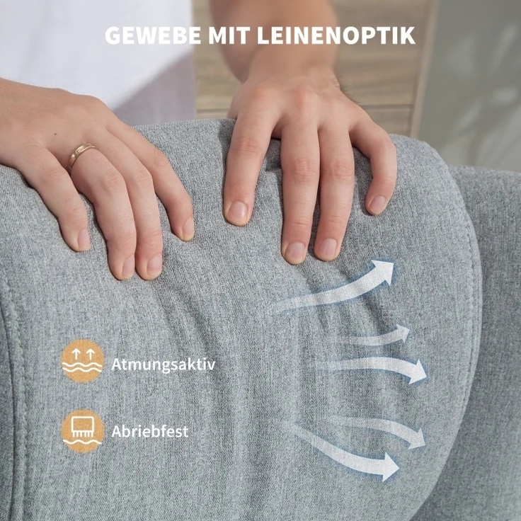Relaxsessel Set mit Fußhocker und Kopfteil, 360° drehbarer Fernsehsessel mit Leinenstoff Bezug, elektroplattiert, 118 x 68 x 84 cm, Grau – Bild 6