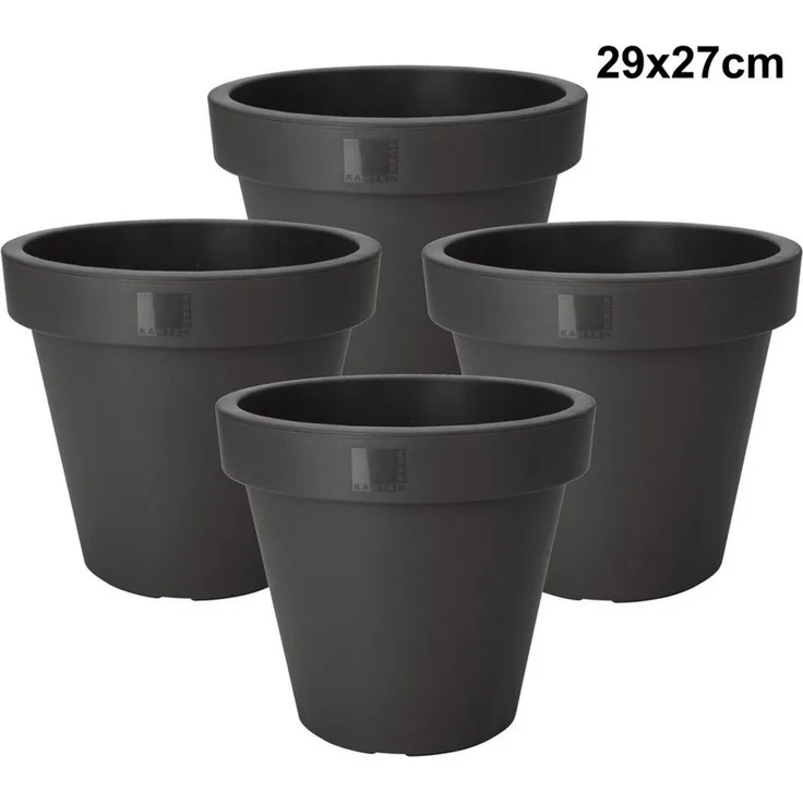 Koopman Blumentopf Blumenkübel Pflanzkübel 3 Größen 2/4 er Set (Set, 4 St, Packung), 4 Stk, Indoor & Outdoor, Schwarz, Kunststoff, Übertopf Garten