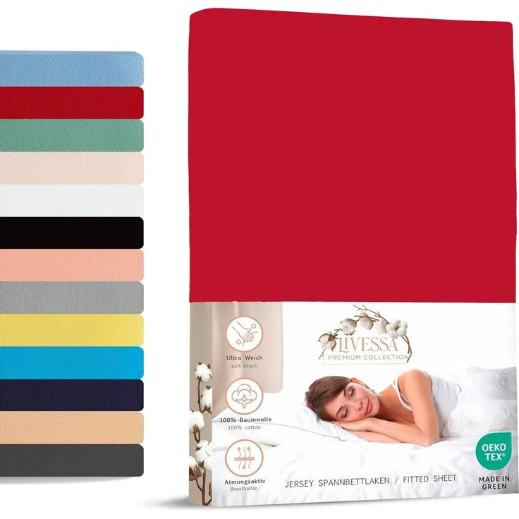 livessa Spannbettlaken Jersey Spannbettlaken 100% Baumwolle – Atmungsaktiv -Weich, Jersey, Gummizug: Rundumgummizug, In 9 Größen und vielen Farben erhältlich – Bild 1