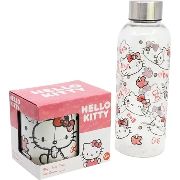 Hello Kitty Geschenkset Trinkflasche und Kaffeebecher 2-teilig