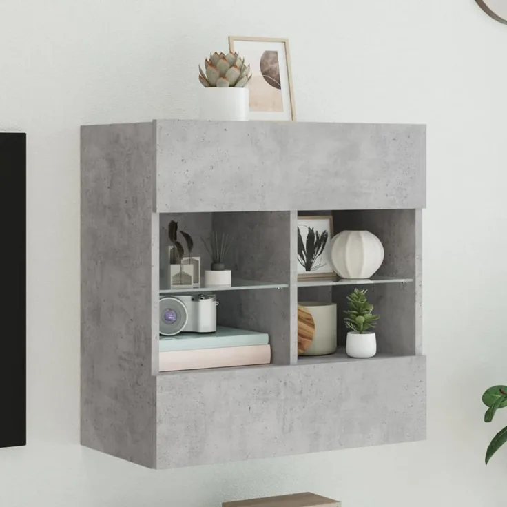 TV-Wandschrank, Fernsehschrank mit LED-Leuchten Betongrau 58,5 x 30 x 60,5 cm