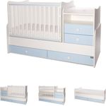 Lorelli Baby- Jugendbett Combo umbaubar 2 Kinder gleichzeitig Schaukelfunktion weiß blau