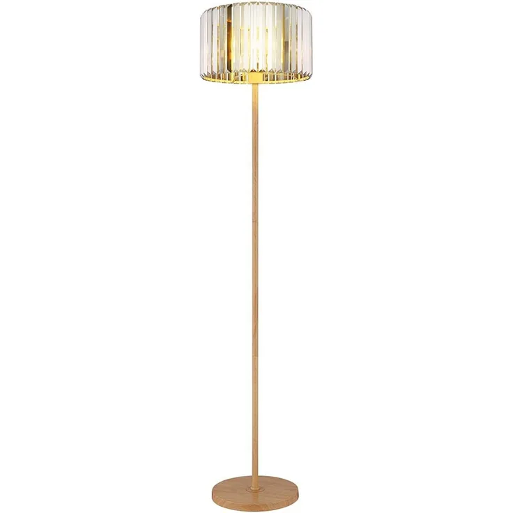 LED Stehleuchte, Metall Holzoptik, Kristalle rauch, H 150 cm