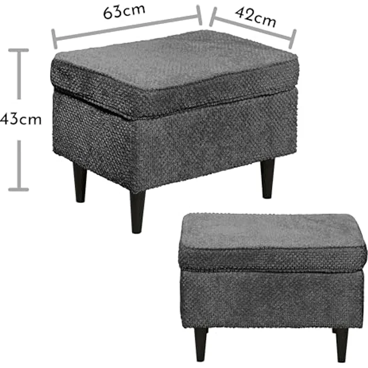 Stella Trading Oskar Fußhocker gepolstert, Anthrazit - Vintage Polsterhocker für Sessel, Couch und Sofa - 63 x 43 x 42 cm (B/H/T) – Bild 4