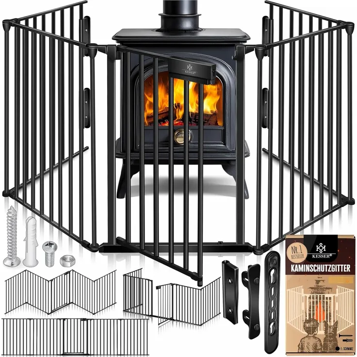 KESSER® Kaminschutzgitter, mit Tür, 600cm Länge, Schwarz