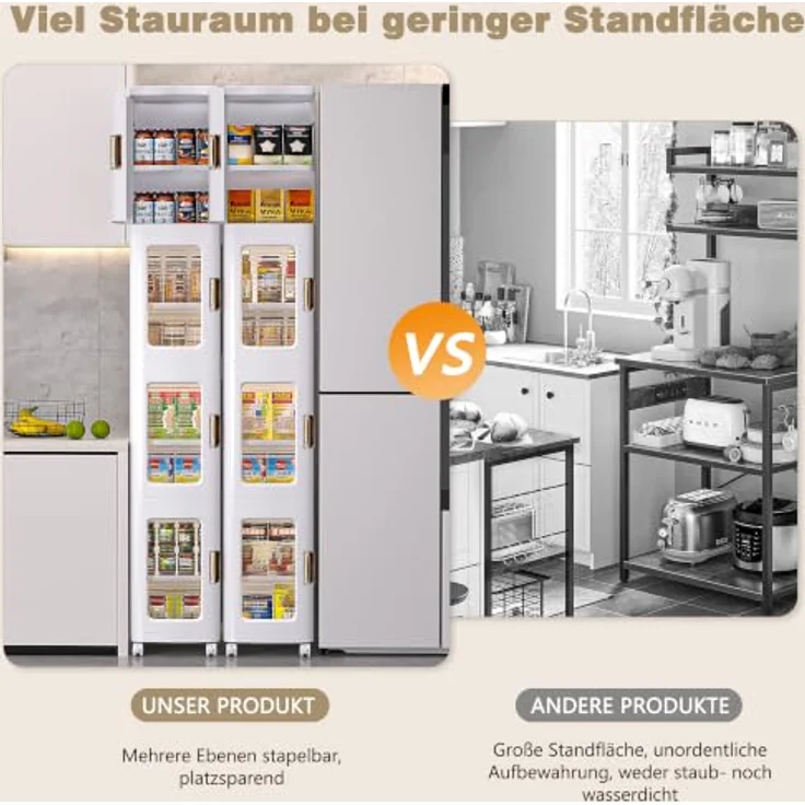 VECELO Schmaler Badezimmerschrank 24 cm, Kunststoff Aufbewahrungsschrank mit transparenter Tür, Rollen und verstellbaren Einlegeböden, platzsparender Organizer für Bad, Küche, 24 x 28 x 166 cm – Bild 7