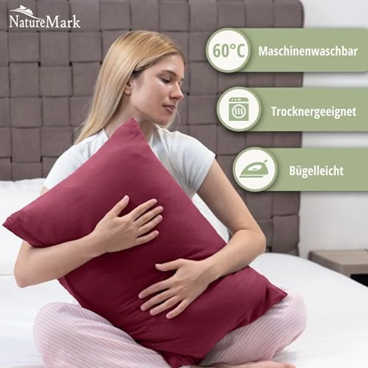 NatureMark 2er Pack Jersey Kissenbezug Kissenhülle Kissenbezüge Seitenschläferkissen Nackenkissen viele Größen und Farben ÖKO-TEX (40x80 cm, Bordeaux rot) – Bild 3
