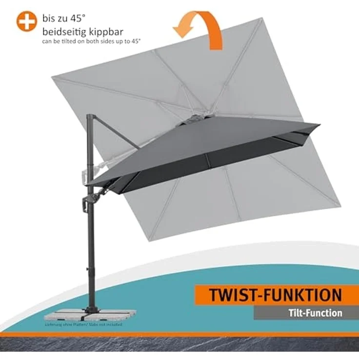 Schneider Schirme Ampelschirm, Rhodos Twist 2024, Anthrazit / Schwarz, 3x3 m – Bild 6
