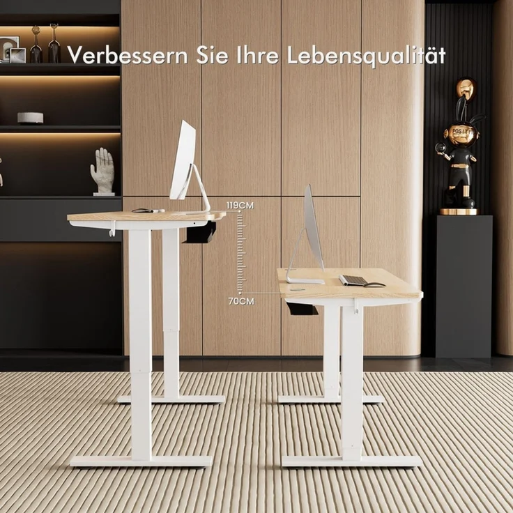 HOMAVO höhenverstellbarer Schreibtisch 80×180 cm, mit Memory- und Anti-Kollisionsfunktion, USB-A- und USB-C-Anschlüssen, Höhe 70–120 cm, Natu – Bild 3