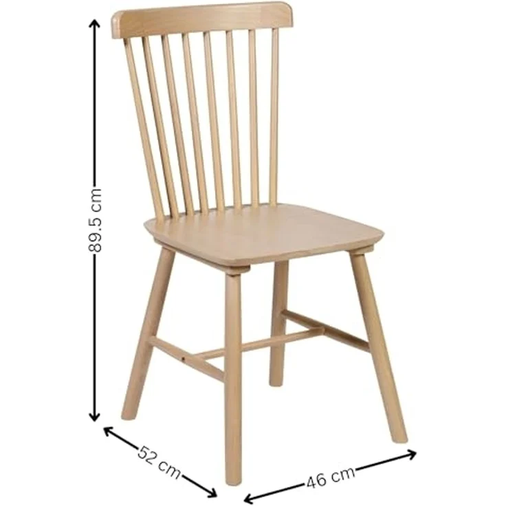 Julian Bowen Sakura Esszimmerstuhl 2er-Set, Scandi Holz Küchenstuhl mit gebogener Rückenlehne, Küchensitz mit Holzspindel Rückenlehne & Armlehnen für Esszimmer - H 89,5 x B 46 cm – Bild 2