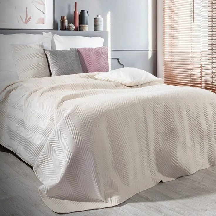 Tagesdecke Velours Samtdecke Gesteppt Steppdecke Klassische Decke SOFIA creme 70x160 cm – Bild 5