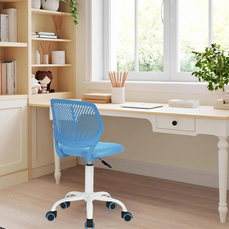 Schreibtischstuhl Verstellbarer drehbarer Bürostuhl Ergonomisch Stoffsitz Blau – Bild 2