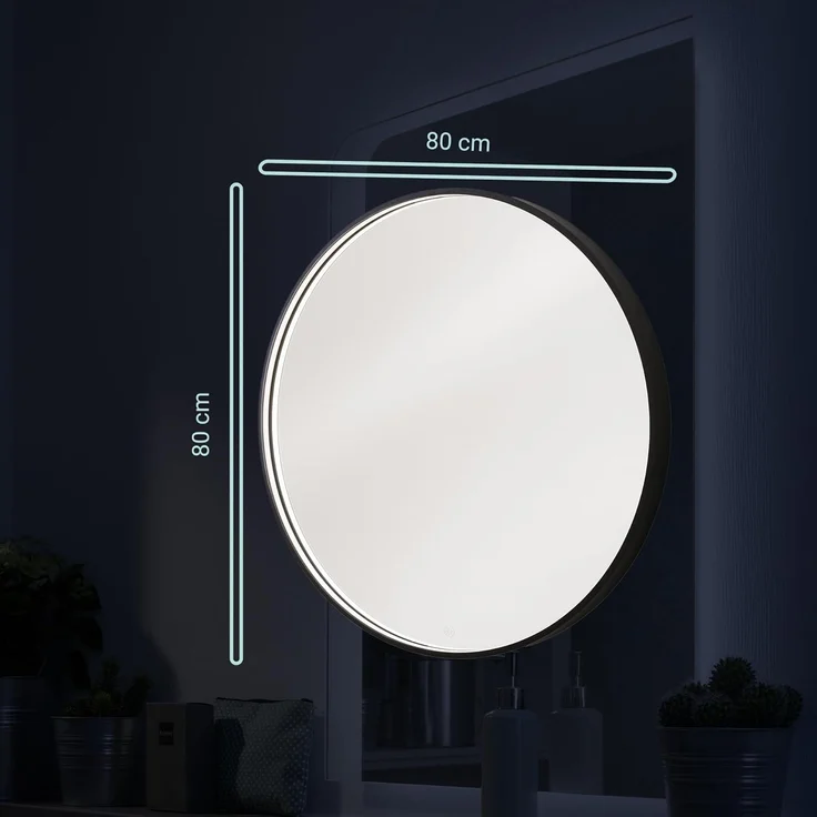 BADEDU VAAL LED Spiegel Ø 80 cm, rund, Schwarz, Sensor – Bild 4