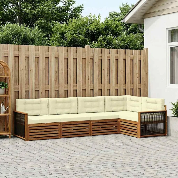 vidaXL Outdoor-Sofagarnitur 5 stk. Natur und Creme 3383353 – Bild 1