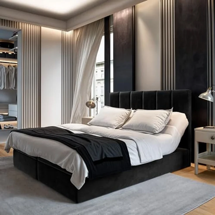 MASSENO Boxbett Barino, Schwarz, 160x200 cm, mit großem Bettkasten und ergonomischem Topper für optimalen Schlafkomfort – Bild 2