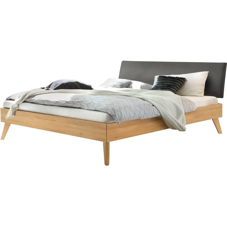 Hasena Massivholzbett Pesaro Eiche bright mit Polsterkopfteil 120x200 cm, Komforthöhe 25 cm – Bild 1