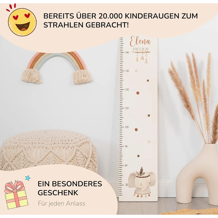 KIDSMOOD - Messlatte für Kinderzimmer Personalisiert, 70-140 cm - Messlatte Kinder Holz personalisiert Mit Namen für Baby- & Kleinkinderzimmer - Individuelles Geschenk für Kinder und Babys zum Geburt – Bild 4