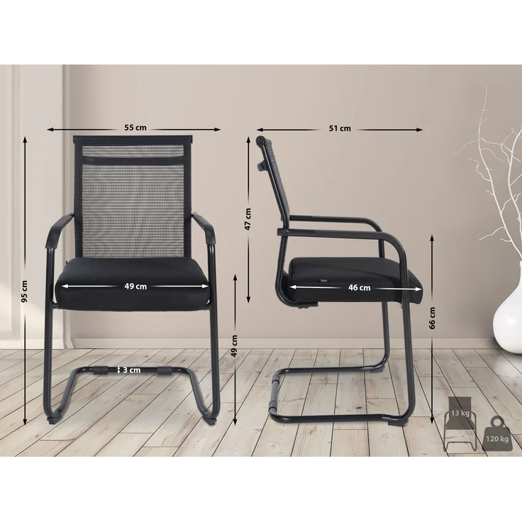 CLP 2er Set Besucherstühle Denny Mesh freischwingend,schwarz – Bild 2