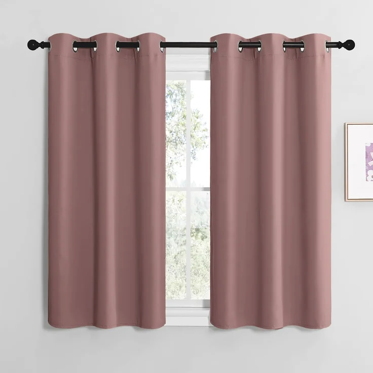 NICETOWN Scheibengardinen Modern Kinderzimmer Gardinen Blickdicht 2er Set, H120 x B107 cm Altrosa, Verdunklungsvorhänge mit Ösen Fenstervorhang Kurz Thermo Vorhänge Küchengardinen