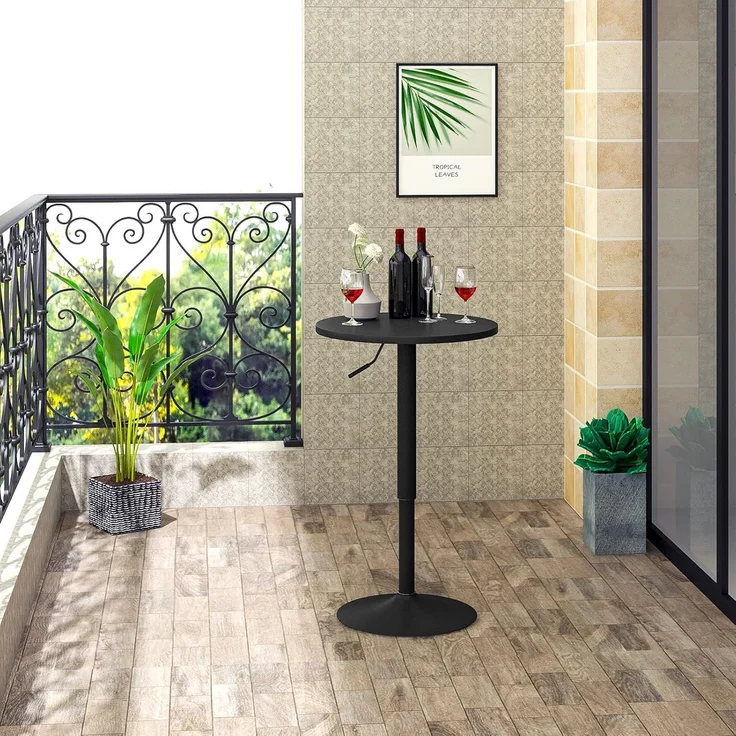 WOLTU Bartisch Stehtisch, höhenverstellbarer Tisch 69,5-91,5 cm, multifunktionaler Partytisch in Wohnzimmer Küche Balkon, Bistrotisch aus MDF Metall, Schwarz, BT35sz – Bild 2