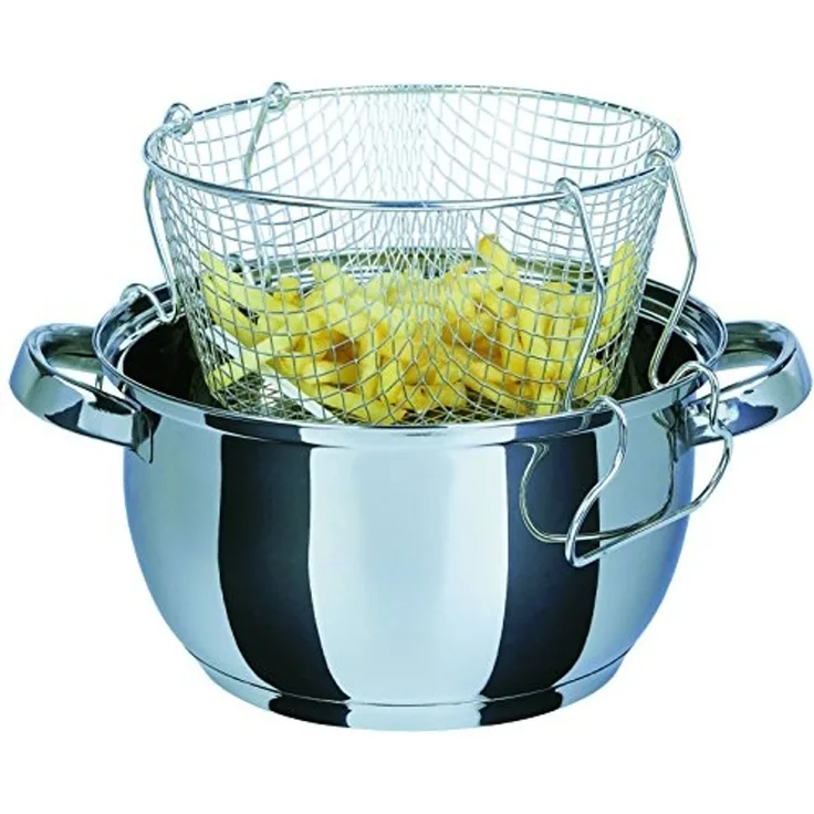 GSW Frittiertopf 3 l Ø22cm Edelstahl mit Glasdeckel und Frittiereinsatz