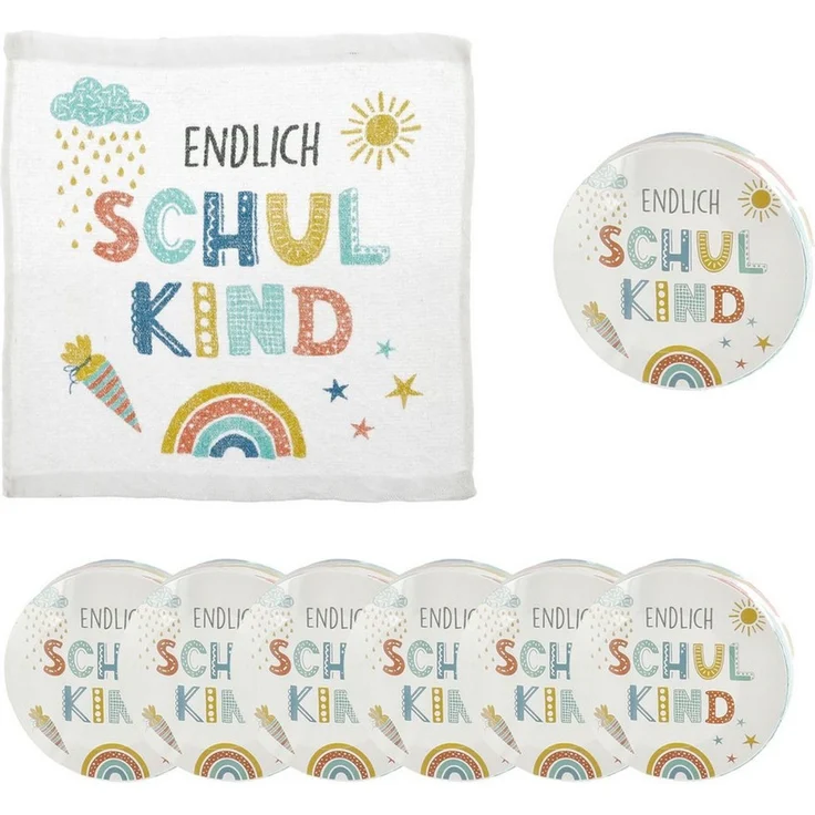 Annastore Gästehandtuch Magisches Handtuch "Endlich Schulkind" - Geschenk Einschulung, (6-St), 30 x 30 cm, 100 % Baumwolle, Geschenk Schulanfang – Bild 1