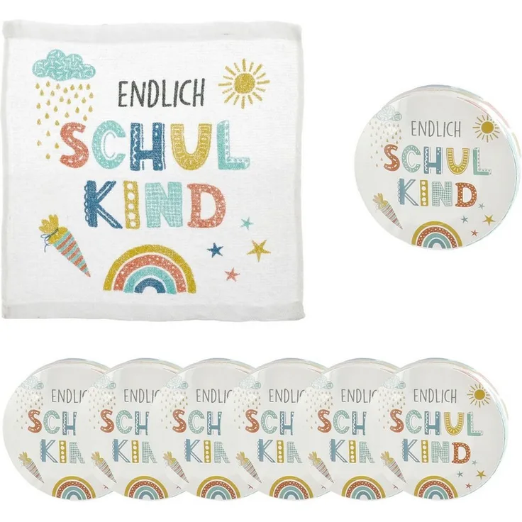 Annastore Gästehandtuch Magisches Handtuch "Endlich Schulkind" - Geschenk Einschulung, (6-St), 30 x 30 cm, 100 % Baumwolle, Geschenk Schulanfang