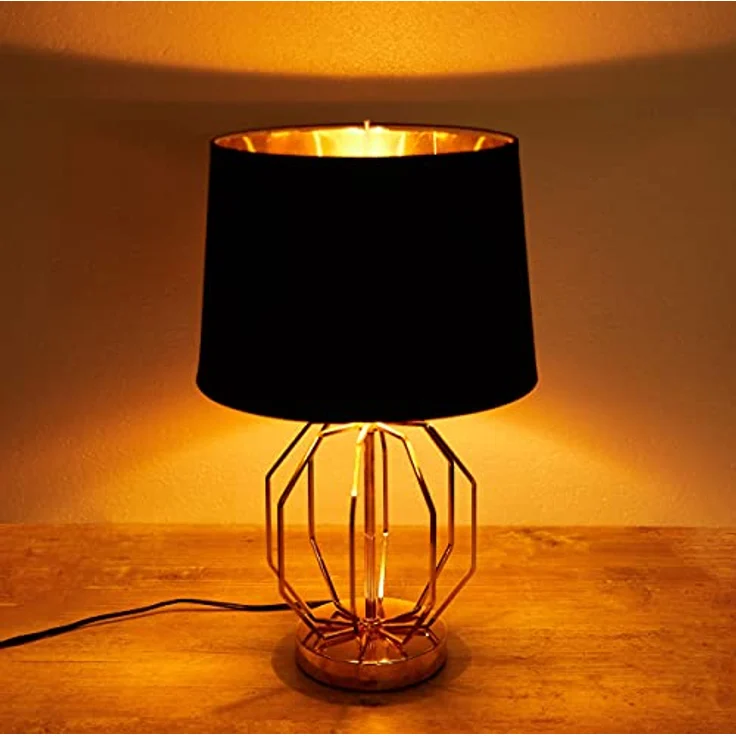 BRUBAKER Vintage Gitter Muster Tisch- oder Nachttischlampe, moderne Metallleuchte in Gold Schwarz, 45 cm Höhe – Bild 3