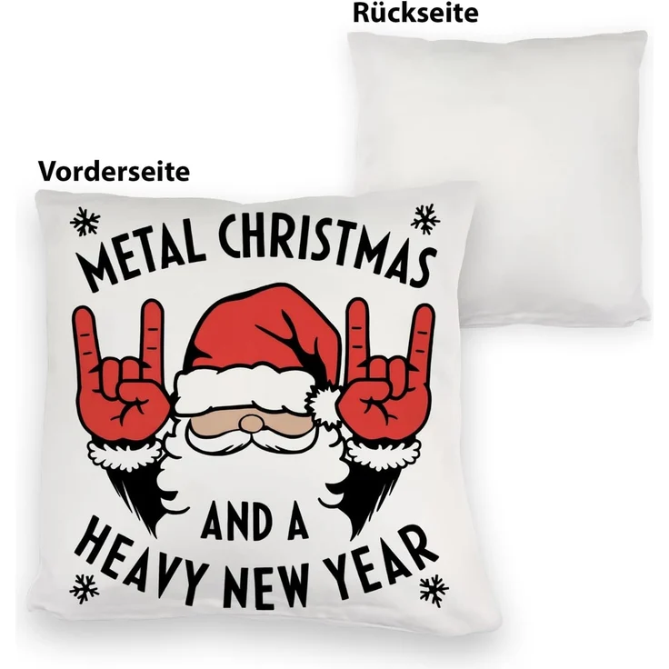 speecheese Dekokissen Weihnachtsmann Rockzeichen Metal Christmas Kuschelkissen – Bild 3