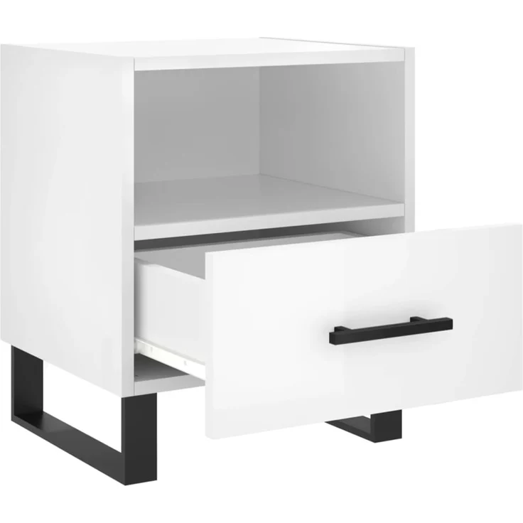 2er-Set Nachttische, Beistelltische moderner Hochglanz-Weiß 40x35x47,5 cm Holzwerkstoff – Bild 5