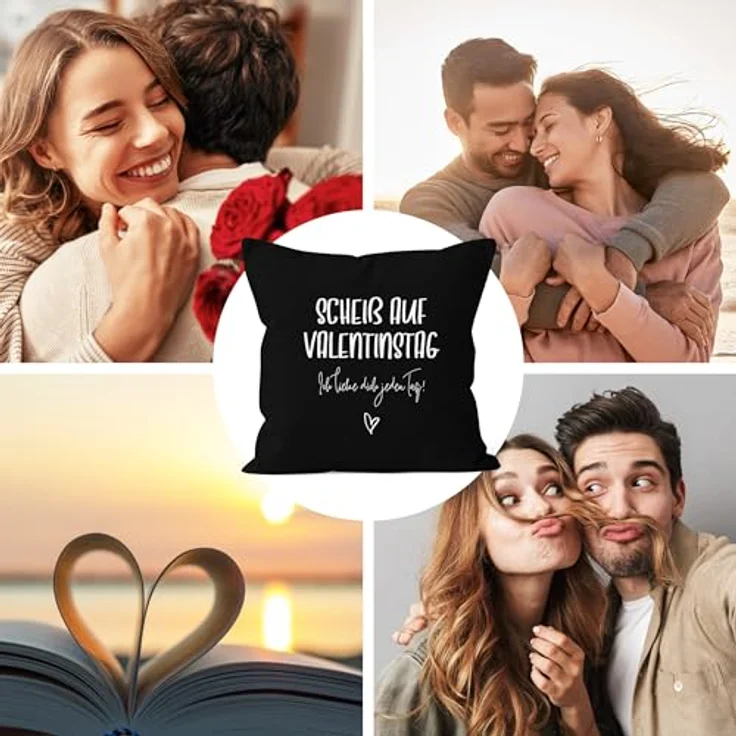 MoonWorks Dekokissen Kissen-Bezug Geschenk Valentinstag Scheiß auf Valentinstag Ich liebe dich jeden Tag Valentinstagsgeschenk Kissen-Hülle Deko-Kissen Baumwolle MoonWorks® – Bild 7