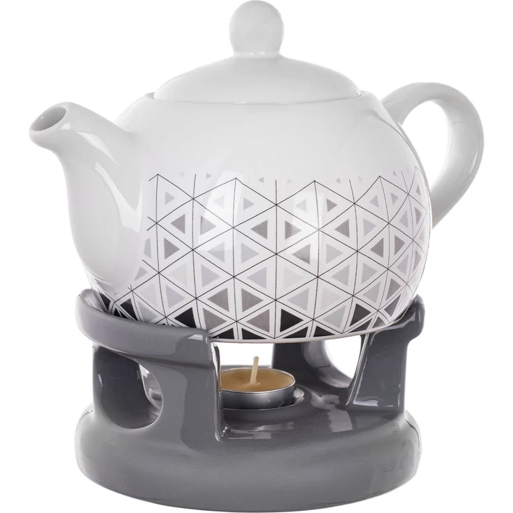 KADAX Teekanne 1L mit Stövchen Set, Kaffeekanne aus Porzellan mit Deckel, Griff und Teestövchen, Kanne mit Teelicht Wärmer für Tee, Teeservice (Grau/Weiß) – Bild 5