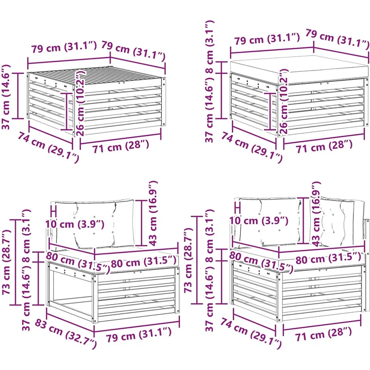 vidaXL Outdoor-Sofagarnitur 9 pcs Weiß und Anthrazit Massivholz Akazie 3390992 – Bild 8