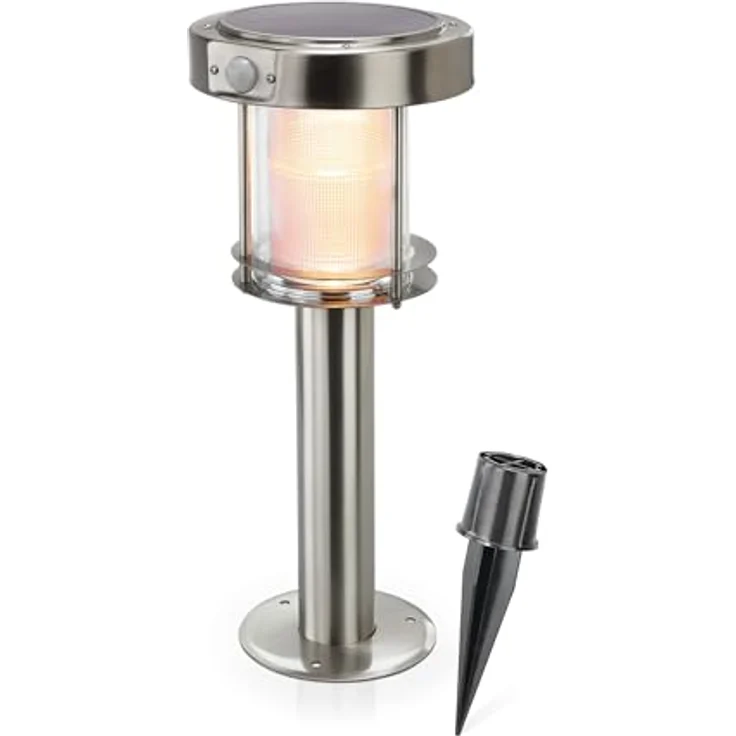 Esotec Solar PIR Standleuchte ANCONA, DUO COLOR, Edelstahl, mit Bewegungsmelder, 2 Betriebsmodi, IP44, wetterfest, silber, H=42,5cm – Bild 2