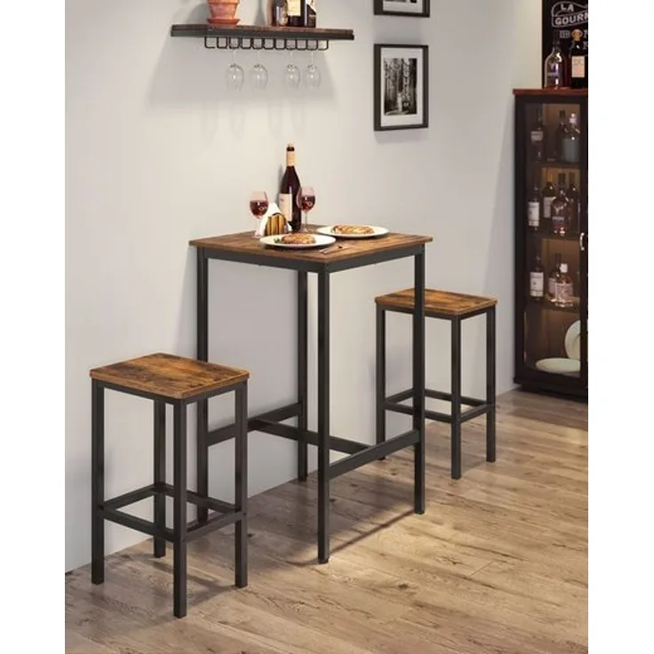 Vasagle Bartisch mit Barhocker-Set, Esstisch mit 2 Stühlen, Küchentisch klein 60 x 60 x 90 cm, Barstühle je 30 x 40 x 65 cm, für Esszimmer, Küche, Industrie-Design, vintagebraun-schwarz
