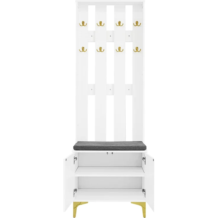 Garderobenset 60,5x35,2x180,5 cm, mit Schuhbank, Kissen, Haken und Push-to-open in Weiß – Bild 7