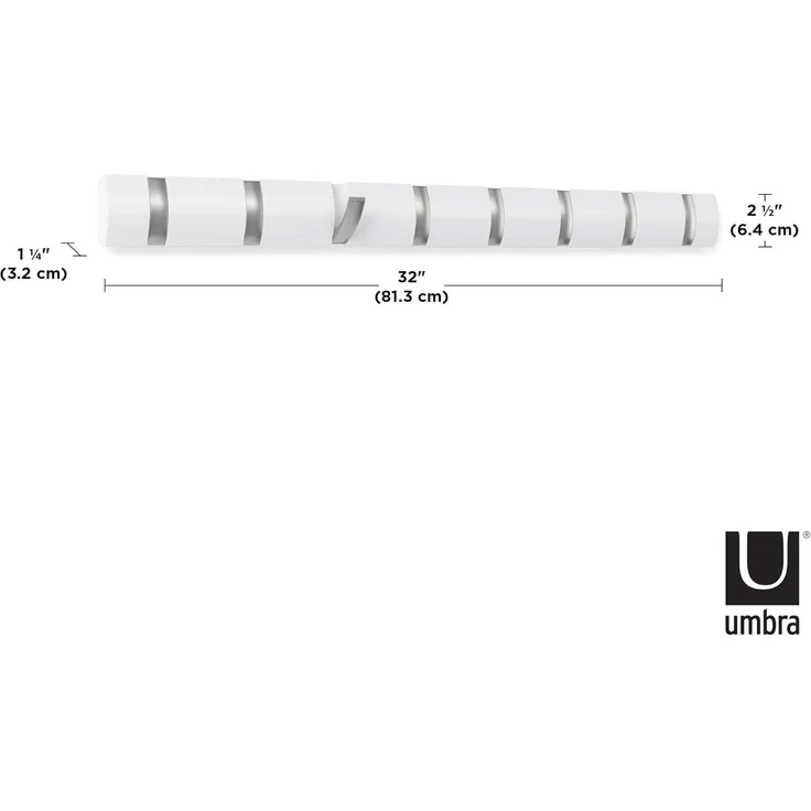 Umbra Flapper Garderobenständer, Schwarz/Walnuss & Flip 8 Garderobenhaken – Moderne, Schlichte und Platzsparende Garderobenleiste mit 8 Beweglichen Haken, Hochglanz Weiß – Bild 6