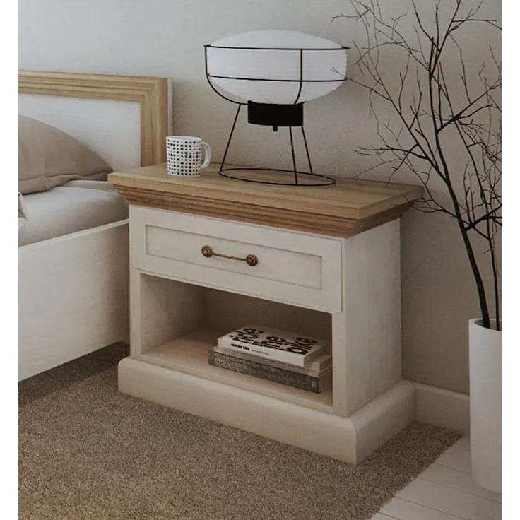Nachttisch Royal Nachtkonsole 57cm Pinie skandinavisch weiß Wildeiche Landhaus-Stil