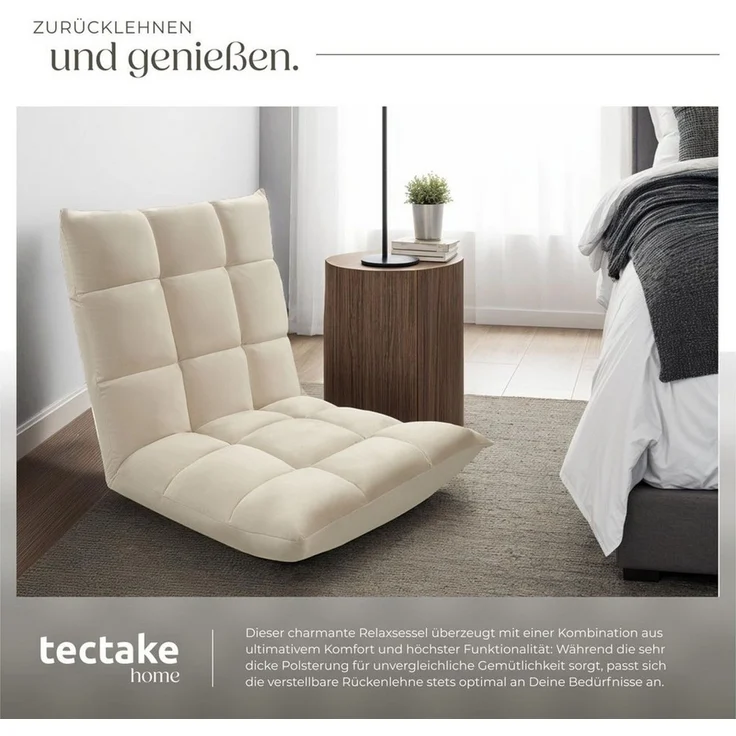 tectake Relaxsessel Fernsehsessel Snooze, 2 in 1 Samt, 14-fach verstellbar, 2 in 1 als Sessel oder Liege, gepolstert, mit Samtbezug – Bild 2