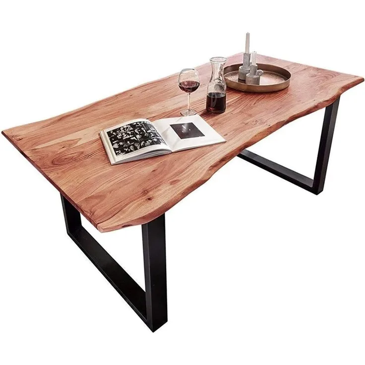 SAM Baumkantentisch 200x100 cm Quarto, Esszimmertisch aus Akazie, Holz-Tisch mit schwarz lackierten Beinen