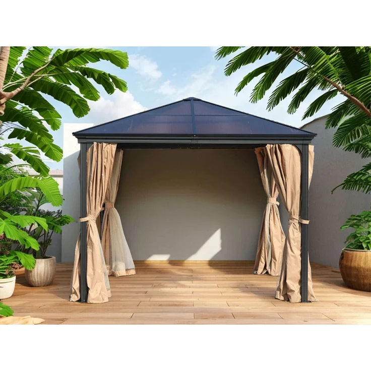 Premium Pavillon Pergola 3x3 m braun Aluminium mit festem Dach Gartenpavillon – Bild 2