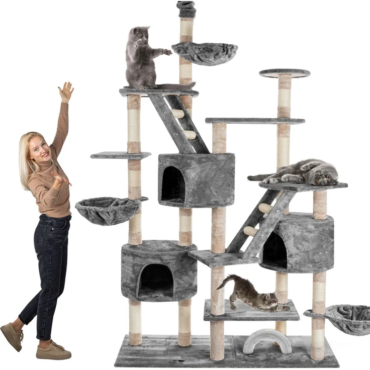 Happypet Kratzbaum SAM, Gesamthöhe bis 260 cm, Extra Breit, Deckenhoch mit viel Zubehör – Bild 1