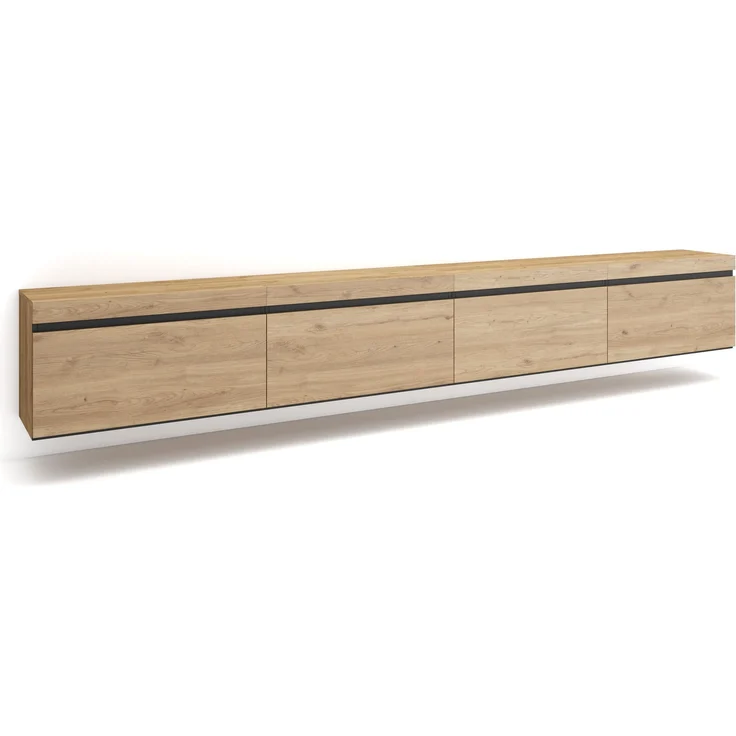Skraut Home | TV-Schrank, Lowboard | für Wohnzimmer und Esszimmer | 320 x 45 x 35 cm | Für großformatiges TV | Hängend | Moderner Stil | Eiche