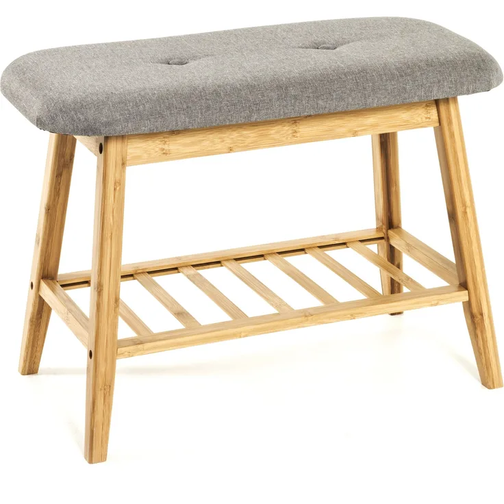 Sitzbank Garderobenbank EDER1 für 3 Paar Schuhe Bambus gepolstert 60 x 30 x 44 cm