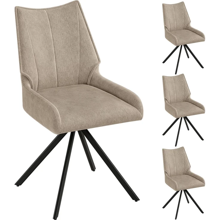 skølm 'Freyja' Esszimmerstühle, 4er Set, hellbraun, gepolsterter Leinenbezug, höhenverstellbar & drehbar, Polsterstühle mit Armlehnen – Bild 14