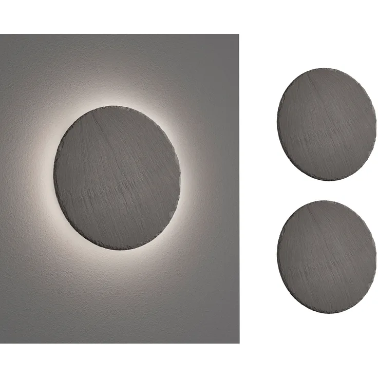 2er SET flache LED Innen Wandleuchten aus Naturschiefer, Ø 20cm