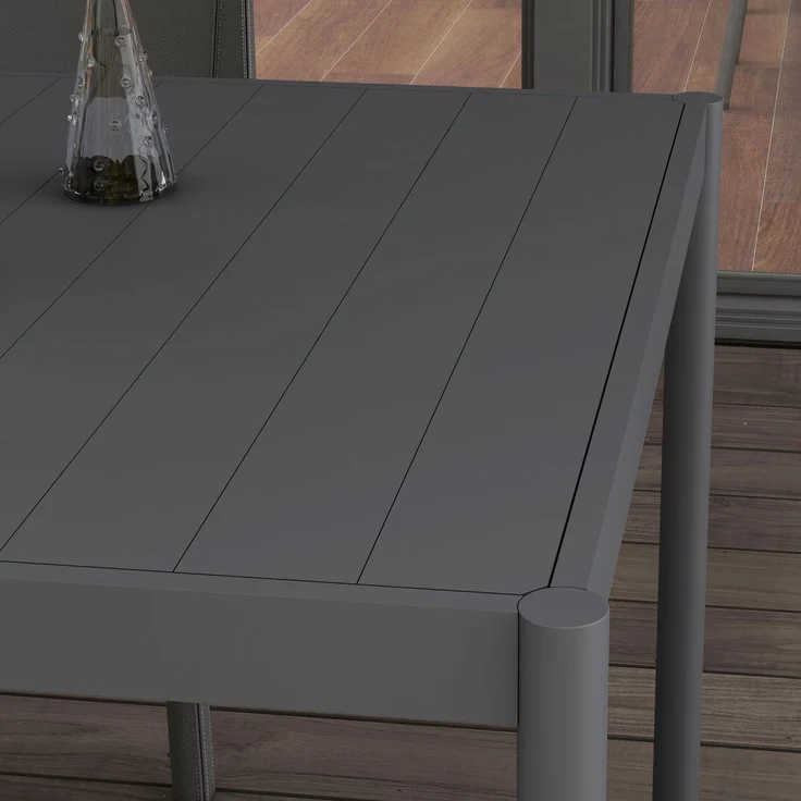 Gartentisch mit Lattenrost für 6 Personen aus Stahl und Aluminium, 145 x 90 x 74 cm, Dunkelgrau – Bild 9