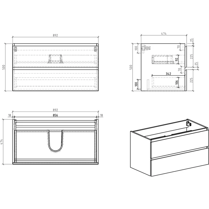 Badplaats Waschbeckenunterschrank Angela 90 x 48 cm Schwarz Matt - Hängender Badezimmerschrank mit 2 Schubladen, Vormontiert und mit Soft-Close – Bild 6