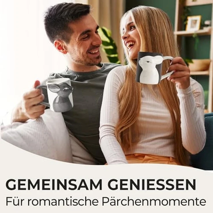 MiaMio Tasse Küssende Hasen Tassen Set (2 x 400 ml) Kaffeetassen Geschenkset, 2-tlg. – Bild 4