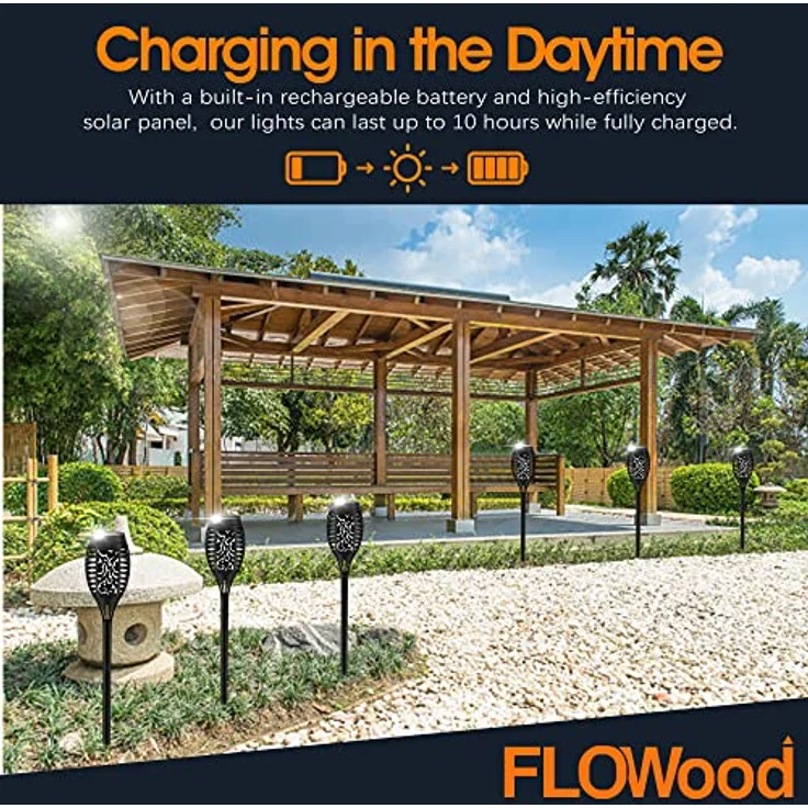 FLOWood Solarleuchten für Außen Garten, 6 Stück, 12LED Solarlampe für Außen Solar Fackel Gartenfackeln, IP65 Wasserdicht Solarlampe, Weg, Hinterhöfe, Rasen1 – Bild 5